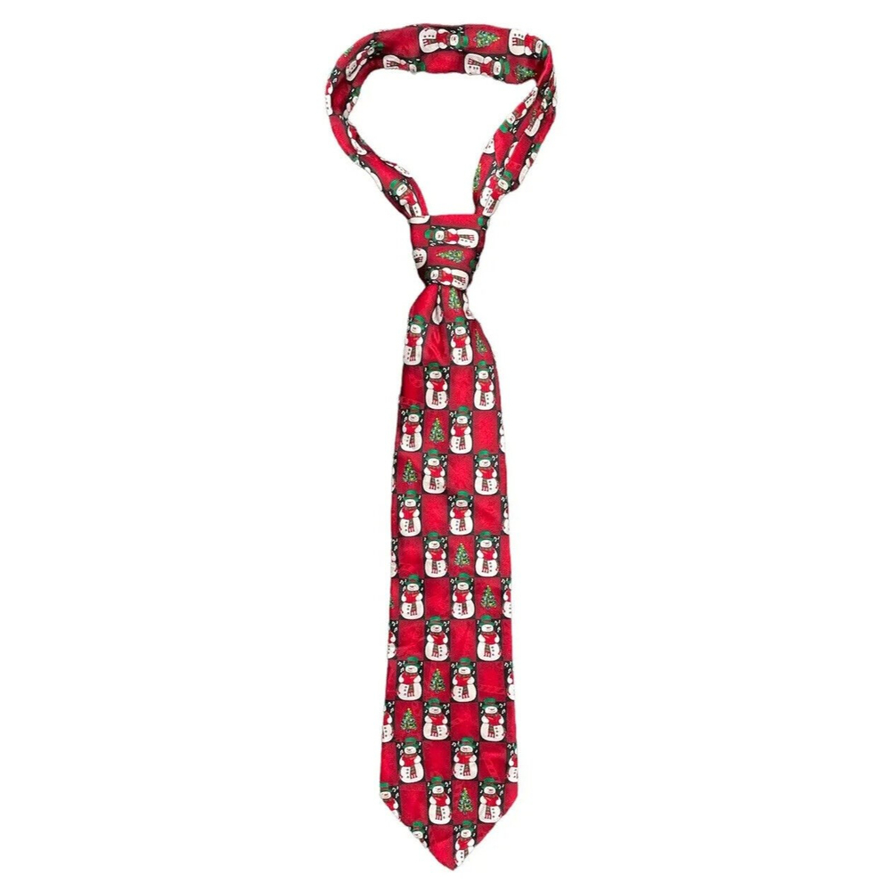 HALLMARK Yule Tie Greetings 100% Silk Tie Snowman Christmas Holiday 61” x 3.75”